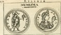An illustration from Veterum Romanorum Religio castrametatio, disciplina militaris ut & balneae ex antiquis numismatibus & lapidibus demonstrata (1686)