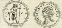 An illustration from Veterum Romanorum Religio castrametatio, disciplina militaris ut & balneae ex antiquis numismatibus & lapidibus demonstrata (1686)