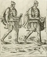 An illustration from Veterum Romanorum Religio castrametatio, disciplina militaris ut & balneae ex antiquis numismatibus & lapidibus demonstrata (1686)
