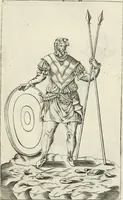 An illustration from Veterum Romanorum Religio castrametatio, disciplina militaris ut & balneae ex antiquis numismatibus & lapidibus demonstrata (1686)