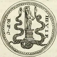 An illustration from Veterum Romanorum Religio castrametatio, disciplina militaris ut & balneae ex antiquis numismatibus & lapidibus demonstrata (1686)