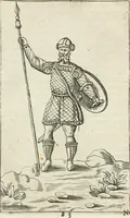 An illustration from Veterum Romanorum Religio castrametatio, disciplina militaris ut & balneae ex antiquis numismatibus & lapidibus demonstrata (1686)