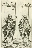 An illustration from Veterum Romanorum Religio castrametatio, disciplina militaris ut & balneae ex antiquis numismatibus & lapidibus demonstrata (1686)