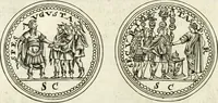 An illustration from Veterum Romanorum Religio castrametatio, disciplina militaris ut & balneae ex antiquis numismatibus & lapidibus demonstrata (1686)
