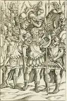 An illustration from Veterum Romanorum Religio castrametatio, disciplina militaris ut & balneae ex antiquis numismatibus & lapidibus demonstrata (1686)