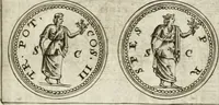 An illustration from Veterum Romanorum Religio castrametatio, disciplina militaris ut & balneae ex antiquis numismatibus & lapidibus demonstrata (1686)