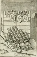 An illustration from Veterum Romanorum Religio castrametatio, disciplina militaris ut & balneae ex antiquis numismatibus & lapidibus demonstrata (1686)
