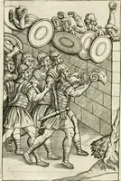 An illustration from Veterum Romanorum Religio castrametatio, disciplina militaris ut & balneae ex antiquis numismatibus & lapidibus demonstrata (1686)
