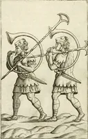 An illustration from Veterum Romanorum Religio castrametatio, disciplina militaris ut & balneae ex antiquis numismatibus & lapidibus demonstrata (1686)