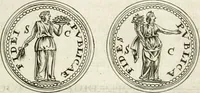 An illustration from Veterum Romanorum Religio castrametatio, disciplina militaris ut & balneae ex antiquis numismatibus & lapidibus demonstrata (1686)
