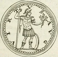 An illustration from Veterum Romanorum Religio castrametatio, disciplina militaris ut & balneae ex antiquis numismatibus & lapidibus demonstrata (1686)