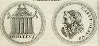 An illustration from Veterum Romanorum Religio castrametatio, disciplina militaris ut & balneae ex antiquis numismatibus & lapidibus demonstrata (1686)
