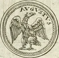 An illustration from Veterum Romanorum Religio castrametatio, disciplina militaris ut & balneae ex antiquis numismatibus & lapidibus demonstrata (1686)