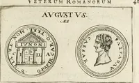 An illustration from Veterum Romanorum Religio castrametatio, disciplina militaris ut & balneae ex antiquis numismatibus & lapidibus demonstrata (1686)