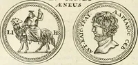 An illustration from Veterum Romanorum Religio castrametatio, disciplina militaris ut & balneae ex antiquis numismatibus & lapidibus demonstrata (1686)