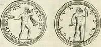 An illustration from Veterum Romanorum Religio castrametatio, disciplina militaris ut & balneae ex antiquis numismatibus & lapidibus demonstrata (1686)