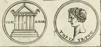 An illustration from Veterum Romanorum Religio castrametatio, disciplina militaris ut & balneae ex antiquis numismatibus & lapidibus demonstrata (1686)