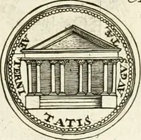 An illustration from Veterum Romanorum Religio castrametatio, disciplina militaris ut & balneae ex antiquis numismatibus & lapidibus demonstrata (1686)