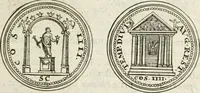 An illustration from Veterum Romanorum Religio castrametatio, disciplina militaris ut & balneae ex antiquis numismatibus & lapidibus demonstrata (1686)