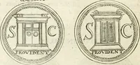 An illustration from Veterum Romanorum Religio castrametatio, disciplina militaris ut & balneae ex antiquis numismatibus & lapidibus demonstrata (1686)