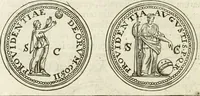 An illustration from Veterum Romanorum Religio castrametatio, disciplina militaris ut & balneae ex antiquis numismatibus & lapidibus demonstrata (1686)