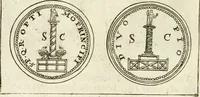 An illustration from Veterum Romanorum Religio castrametatio, disciplina militaris ut & balneae ex antiquis numismatibus & lapidibus demonstrata (1686)