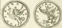 An illustration from Veterum Romanorum Religio castrametatio, disciplina militaris ut & balneae ex antiquis numismatibus & lapidibus demonstrata (1686)