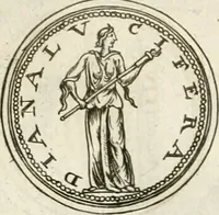 An illustration from Veterum Romanorum Religio castrametatio, disciplina militaris ut & balneae ex antiquis numismatibus & lapidibus demonstrata (1686)