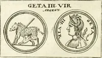 An illustration from Veterum Romanorum Religio castrametatio, disciplina militaris ut & balneae ex antiquis numismatibus & lapidibus demonstrata (1686)
