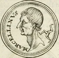 An illustration from Veterum Romanorum Religio castrametatio, disciplina militaris ut & balneae ex antiquis numismatibus & lapidibus demonstrata (1686)