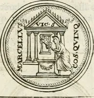 An illustration from Veterum Romanorum Religio castrametatio, disciplina militaris ut & balneae ex antiquis numismatibus & lapidibus demonstrata (1686)