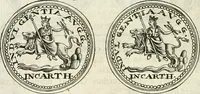 An illustration from Veterum Romanorum Religio castrametatio, disciplina militaris ut & balneae ex antiquis numismatibus & lapidibus demonstrata (1686)
