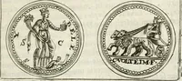 An illustration from Veterum Romanorum Religio castrametatio, disciplina militaris ut & balneae ex antiquis numismatibus & lapidibus demonstrata (1686)