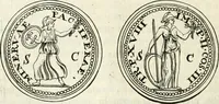 An illustration from Veterum Romanorum Religio castrametatio, disciplina militaris ut & balneae ex antiquis numismatibus & lapidibus demonstrata (1686)