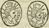An illustration from Vetvstissimae tabvlae aeneae sacris aegyptiorum simulachris coelatae accurata explicatio : in qua antiquissimarum superstitionum origines, progressiones, ritus ad barbaram, graecam, romanamque historiam illustrandam enarrantur, & multa scriptorum veterum loca qua explanantur, qua emendantur (1605)