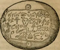 An illustration from Vetvstissimae tabvlae aeneae sacris aegyptiorum simulachris coelatae accurata explicatio : in qua antiquissimarum superstitionum origines, progressiones, ritus ad barbaram, graecam, romanamque historiam illustrandam enarrantur, & multa scriptorum veterum loca qua explanantur, qua emendantur (1605)