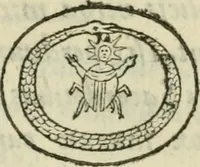 An illustration from Vetvstissimae tabvlae aeneae sacris aegyptiorum simulachris coelatae accurata explicatio : in qua antiquissimarum superstitionum origines, progressiones, ritus ad barbaram, graecam, romanamque historiam illustrandam enarrantur, & multa scriptorum veterum loca qua explanantur, qua emendantur (1605)