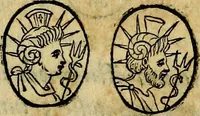 An illustration from Vetvstissimae tabvlae aeneae sacris Aegyptiorum simulachris coelatae accurata explicatio, in qua antiquissimarum superstitionum origines, progressiones, ritus ad barbaram, graecam, romanamque historiam illustrandam enarrantur, & multa scriptorum veterum loca qua explanantur, qua emendantur: (1605)