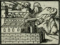An illustration from Viaggio da Venetia al Santo Sepolcro, et al monte Sinai; col dissegno delle città, castelli, ville, chiese, monasterij, isole, porti, & fiumi, che sin là si ritrouano; et vna breue regola di quanto si dee osseruar nel detto viaggio, e quel che si paga da luoco à luoco, sì di dacij, come d'altre cose (1606)
