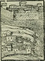 An illustration from Viaggio da Venetia al Santo Sepolcro, et al monte Sinai; col dissegno delle città, castelli, ville, chiese, monasterij, isole, porti, & fiumi, che sin là si ritrouano; et vna breue regola di quanto si dee osseruar nel detto viaggio, e quel che si paga da luoco à luoco, sì di dacij, come d'altre cose (1606)