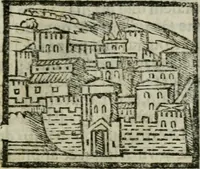 An illustration from Viaggio da Venetia al Santo Sepolcro, et al monte Sinai; col dissegno delle città, castelli, ville, chiese, monasterij, isole, porti, & fiumi, che sin là si ritrouano; et vna breue regola di quanto si dee osseruar nel detto viaggio, e quel che si paga da luoco à luoco, sì di dacij, come d'altre cose (1606)