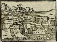 An illustration from Viaggio da Venetia al Santo Sepolcro, et al monte Sinai; col dissegno delle città, castelli, ville, chiese, monasterij, isole, porti, & fiumi, che sin là si ritrouano; et vna breue regola di quanto si dee osseruar nel detto viaggio, e quel che si paga da luoco à luoco, sì di dacij, come d'altre cose (1606)
