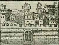 Picture 131 of 161 from Viaggio da Venetia al Santo Sepolcro, et al monte Sinai; col dissegno delle città, castelli, ville, chiese, monasterij, isole, porti, & fiumi, che sin là si ritrouano; et vna breue regola di quanto si dee osseruar nel detto viaggio, e quel che si paga da luoco à luoco, sì di dacij, come d'altre cose (1606), leaf 151