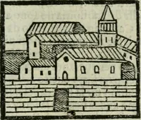 An illustration from Viaggio da Venetia al Santo Sepolcro, et al monte Sinai; col dissegno delle città, castelli, ville, chiese, monasterij, isole, porti, & fiumi, che sin là si ritrouano; et vna breue regola di quanto si dee osseruar nel detto viaggio, e quel che si paga da luoco à luoco, sì di dacij, come d'altre cose (1606)
