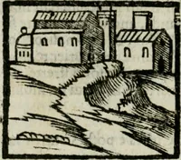 An illustration from Viaggio da Venetia al Santo Sepolcro, et al monte Sinai; col dissegno delle città, castelli, ville, chiese, monasterij, isole, porti, & fiumi, che sin là si ritrouano; et vna breue regola di quanto si dee osseruar nel detto viaggio, e quel che si paga da luoco à luoco, sì di dacij, come d'altre cose (1606)