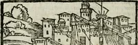 An illustration from Viaggio da Venetia al Santo Sepolcro, et al monte Sinai; col dissegno delle città, castelli, ville, chiese, monasterij, isole, porti, & fiumi, che sin là si ritrouano; et vna breue regola di quanto si dee osseruar nel detto viaggio, e quel che si paga da luoco à luoco, sì di dacij, come d'altre cose (1606)