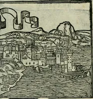 An illustration from Viaggio da Venetia al Santo Sepolcro, et al monte Sinai; col dissegno delle città, castelli, ville, chiese, monasterij, isole, porti, & fiumi, che sin là si ritrouano; et vna breue regola di quanto si dee osseruar nel detto viaggio, e quel che si paga da luoco à luoco, sì di dacij, come d'altre cose (1606)