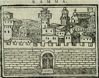 An illustration from Viaggio da Venetia al Santo Sepolcro, et al monte Sinai; col dissegno delle città, castelli, ville, chiese, monasterij, isole, porti, & fiumi, che sin là si ritrouano; et vna breue regola di quanto si dee osseruar nel detto viaggio, e quel che si paga da luoco à luoco, sì di dacij, come d'altre cose (1606)