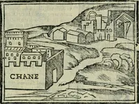 An illustration from Viaggio da Venetia al Santo Sepolcro, et al monte Sinai; col dissegno delle città, castelli, ville, chiese, monasterij, isole, porti, & fiumi, che sin là si ritrouano; et vna breue regola di quanto si dee osseruar nel detto viaggio, e quel che si paga da luoco à luoco, sì di dacij, come d'altre cose (1606)