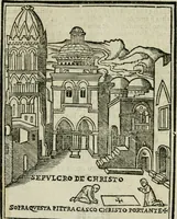 An illustration from Viaggio da Venetia al Santo Sepolcro, et al monte Sinai; col dissegno delle città, castelli, ville, chiese, monasterij, isole, porti, & fiumi, che sin là si ritrouano; et vna breue regola di quanto si dee osseruar nel detto viaggio, e quel che si paga da luoco à luoco, sì di dacij, come d'altre cose (1606)